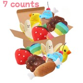 7 dalių šuniuko garsinių žaislų rinkinys, laisvi pliušiniai gyvūnėlių kramtymai, pliušiniai vaisiniai užkandžiai ir augaliniai šuniukų žaislai, tinkami mielam žaidimui