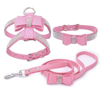 Pet Cat Dog Petpy Velvet Δερμάτινο Γιλέκο λουρί με Rhinestone Bling Blink Butterfly Bow Fashion Αξεσουάρ για κατοικίδια