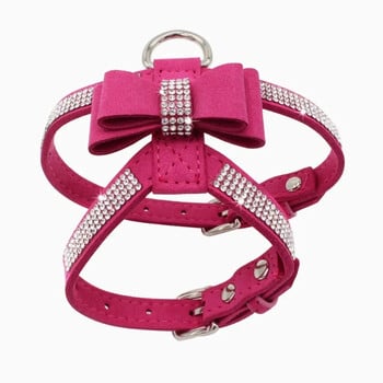 Pet Cat Dog Petpy Velvet Δερμάτινο Γιλέκο λουρί με Rhinestone Bling Blink Butterfly Bow Fashion Αξεσουάρ για κατοικίδια