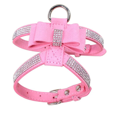 Pet Cat Dog Petpy Velvet Δερμάτινο Γιλέκο λουρί με Rhinestone Bling Blink Butterfly Bow Fashion Αξεσουάρ για κατοικίδια