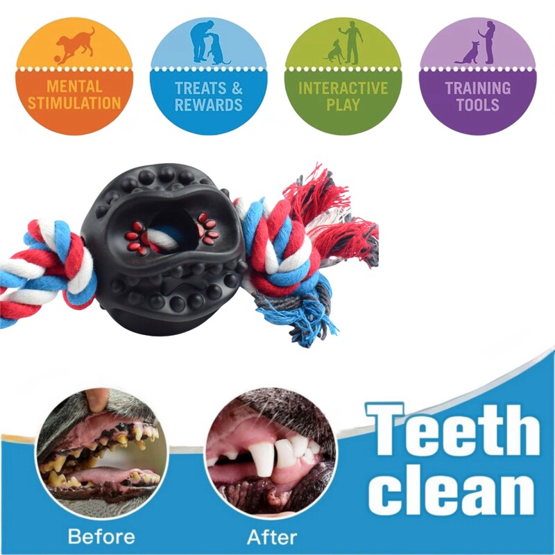 Šunų žaislas Virvė Kamuolys Žaislai šunims Valyti dantis Kramtomas Žaislas Interaktyvus treniruojamasis Žaislas Šuns Žaislinis kamuolys su virvele Naminių gyvūnų reikmenys