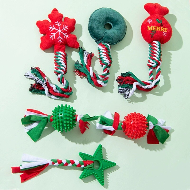 Šuns žaislas snaigė Kalėdų eglutės mazgas, atsparus įkandimams meškiukas