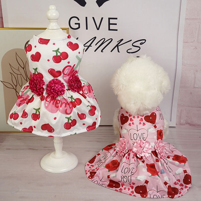 Mājdzīvnieku kleita Suņu apģērbs Vasaras Rožu Kleita Ķiršu Tops Teddy Pomeranian Cute Apģērbs Suņu Apģērbi Maziem Suņiem Kucēns