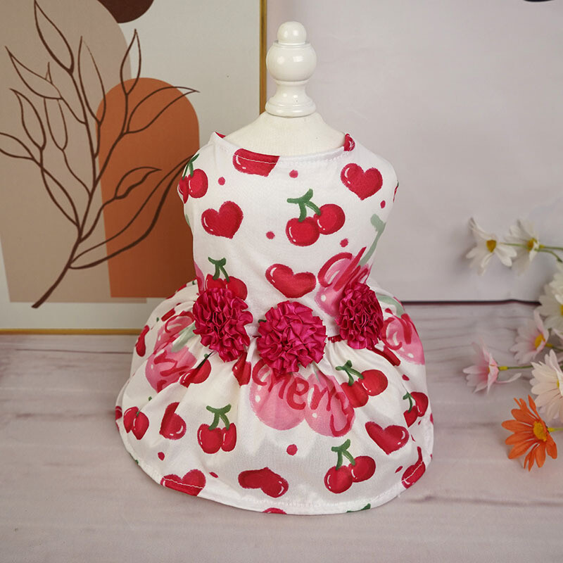 Haljina za kućne ljubimce Odjeća za pse Ljetna haljina od ruža Cherry Top Teddy Pomeranian Slatka odjeća Odjeća za pse za male pse Štene