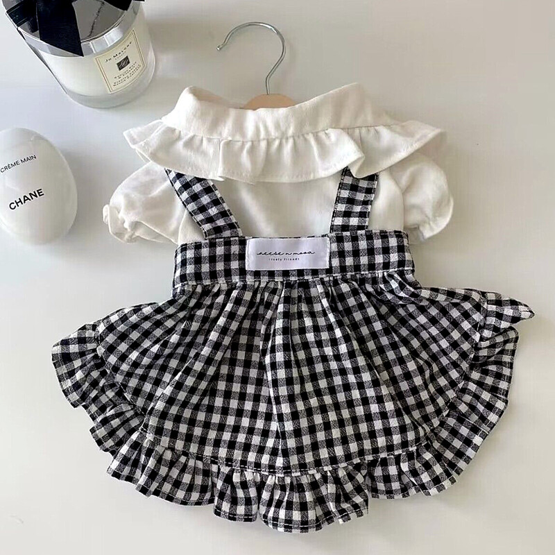 Rūbai šuniui Vasaros prabangūs naminiai languoti dryžuoti sijonai, skrybėlės, liemenės, komplektas šuniuko suknelės čihuahua bichon jorkiečio šuns kostiumas, 2024 m.