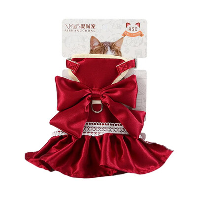 Luksuzna haljina za pojas za mačke, dizajn velikih mašni, odjeća za mačke, podesivi set za pojas za kućne ljubimce i povodac za mačke, male pse, yorkija pudla