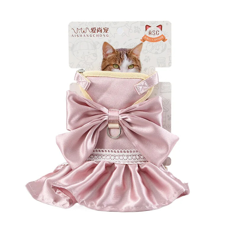 Luksuzna haljina za pojas za mačke, dizajn velikih mašni, odjeća za mačke, podesivi set za pojas za kućne ljubimce i povodac za mačke, male pse, yorkija pudla