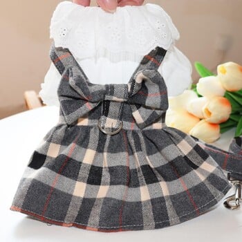 Φόρεμα με λουρί με λουρί Princess Dog Dress for Small Dog Fashion Απλά καρό φορέματα κουταβιών με ρούχα D Ring