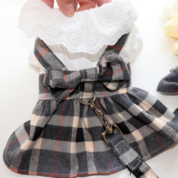 Φόρεμα με λουρί με λουρί Princess Dog Dress for Small Dog Fashion Απλά καρό φορέματα κουταβιών με ρούχα D Ring