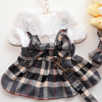 Φόρεμα με λουρί με λουρί Princess Dog Dress for Small Dog Fashion Απλά καρό φορέματα κουταβιών με ρούχα D Ring