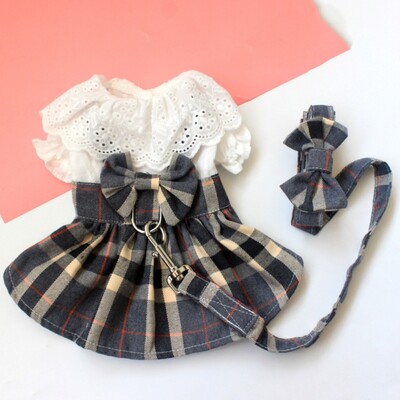 Φόρεμα με λουρί με λουρί Princess Dog Dress for Small Dog Fashion Απλά καρό φορέματα κουταβιών με ρούχα D Ring