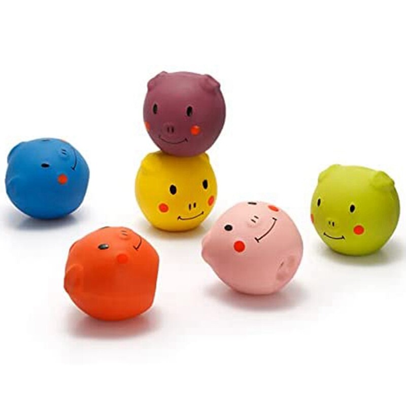 Girgždantys šunų žaislai – mieli, juokingi kiaulės latekso šunų kamuoliukai, skirti mažiems šuniukams ir vidutiniams augintiniams (6 pakuotės)