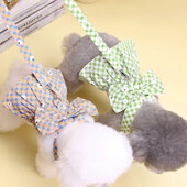 Rochii drăguțe pentru câini Rochie pentru cățeluș cu nod cu fundă, cu frânghie de tragere, ham pentru câini cu imprimare florală, haine adorabile pentru animale de companie pentru Yorkshire Chihuahua