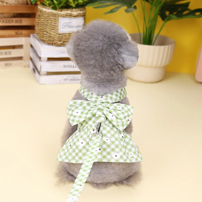 Rochii drăguțe pentru câini Rochie pentru cățeluș cu nod cu fundă, cu frânghie de tragere, ham pentru câini cu imprimare florală, haine adorabile pentru animale de companie pentru Yorkshire Chihuahua