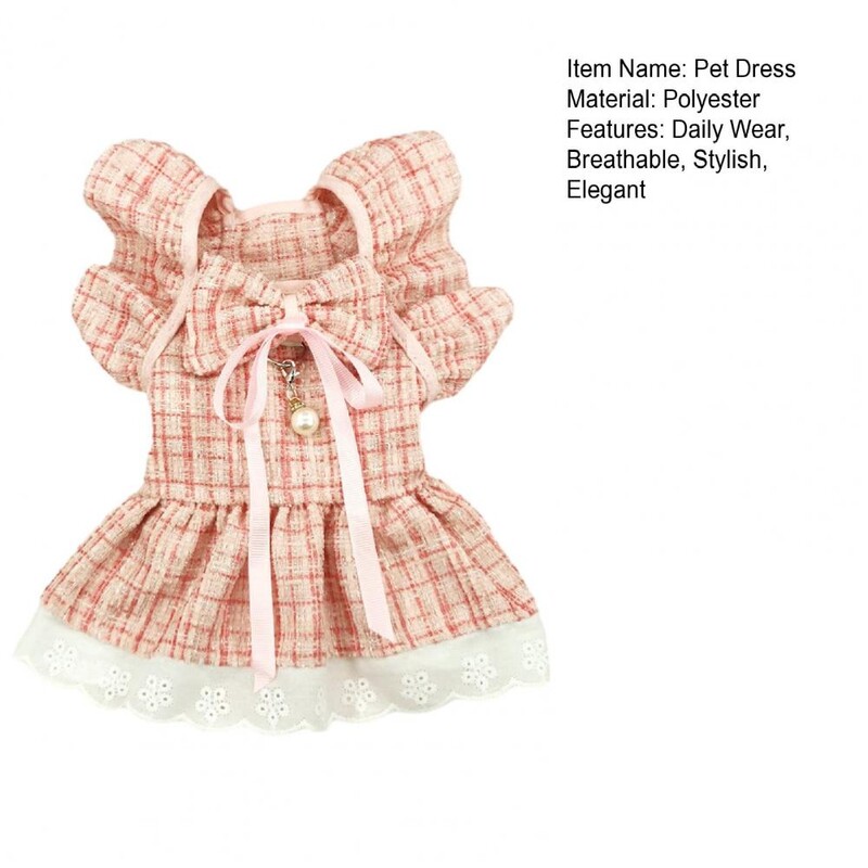 1 komplekta mājdzīvnieka kleita ar vilkšanas gredzenu, lidojošām piedurknēm, priekšgala galvassega mākslīgās pērles kulonu dekors, kaķu suņu princeses kleita, mājdzīvnieku piederumi