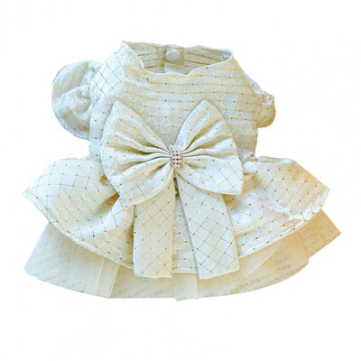 Csíjdísz kisállatfelszerelés precíz vezetékezés, kisállat jelmez ujjú kisállat ruha masni díszítéssel divatos esküvői bulihoz