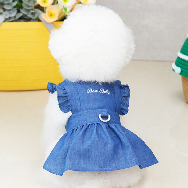 Väike koer õhuke teksasinine kleit väikestele koertele Armas printsessi koera seelik Kutsika tüdruku riided jalutusrihmaga Suvised lemmiklooma kassi rõivad