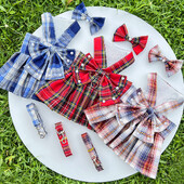 Postroj pre domáce zvieratá, sada vodítok, roztomilé kockované šaty pre psov, mačka, pes, sviatočný kostým, letné dievča, oblečenie pre domáce zvieratá s mašľou, šteňa, princezná, šaty