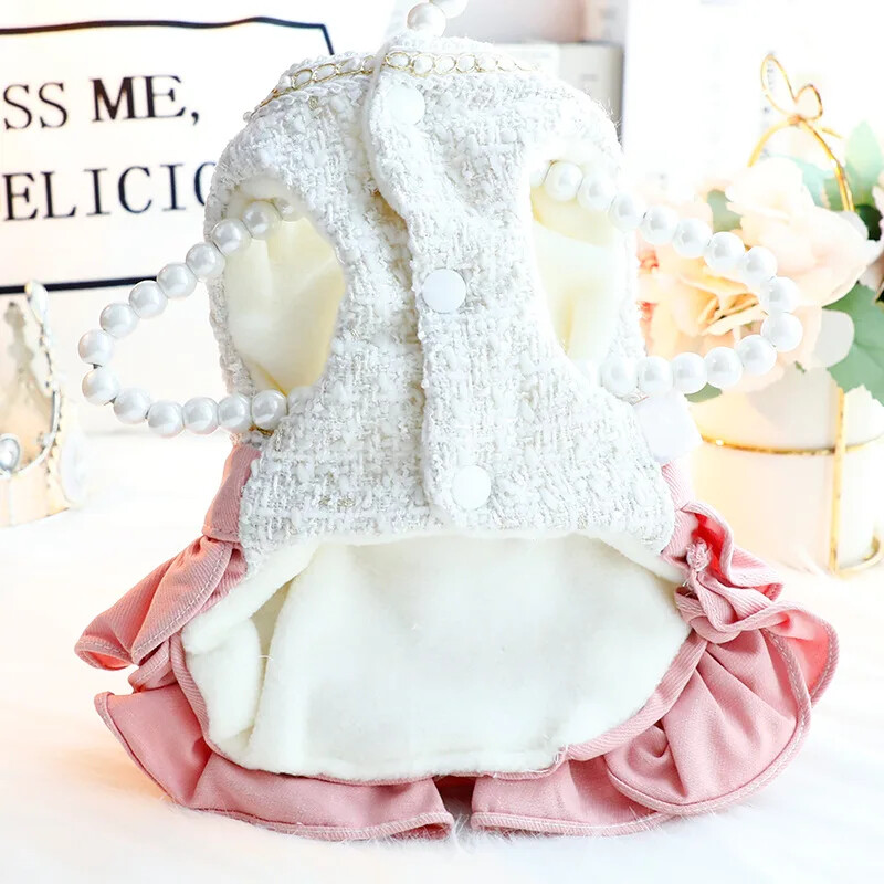 Prabangūs žiemos šunų paltai princesės šunų suknelės Elegantiški šunų drabužiai mažiems šunims su pavadėliu D žiedu