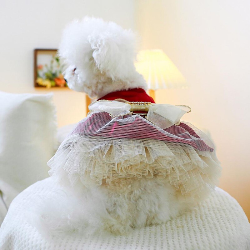 Suņu princeses kostīms, sarkans zaļš, suņu princeses kleita ar bantītes rotājumu un vilkšanas gredzenu, maziem un vidējiem suņiem, mājdzīvnieku piederumi