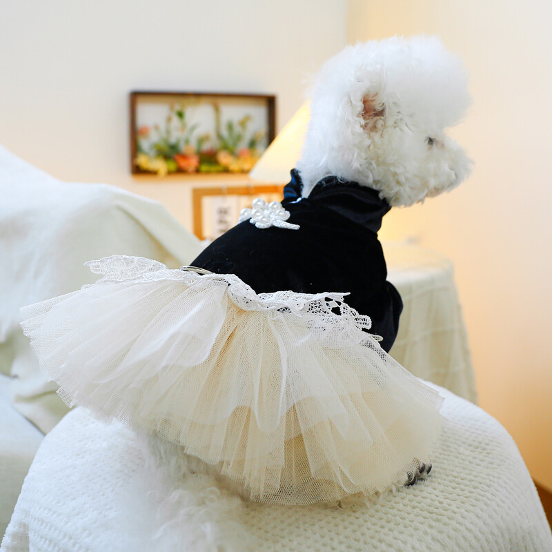 1 ks Oblečenie pre domáce zvieratá, mačka, jar, jeseň, čierne, princeznovské šaty v čínskom štýle s trakčnou prackou, vhodné pre malé a stredne veľké psy