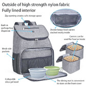 5 iepakojumu pelēka ceļojumu soma suņu kaķu piederumu mugursoma, ūdensizturīgi autiņbiksīšu paliktņi pārtikas uzglabāšanai ceļojumu āra pārnēsājamo mugursomu komplekts