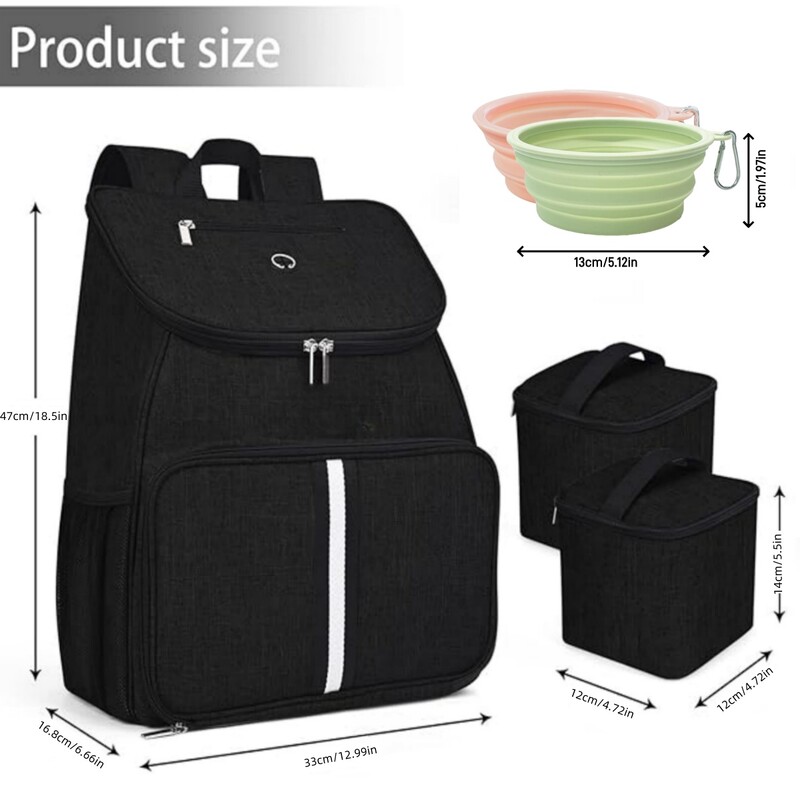 5 iepakojumu pelēka ceļojumu soma suņu kaķu piederumu mugursoma, ūdensizturīgi autiņbiksīšu paliktņi pārtikas uzglabāšanai ceļojumu āra pārnēsājamo mugursomu komplekts