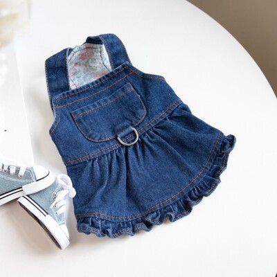 Animal de companie Toamnă Iarnă Drăguț Traction Fusta Denim Rochie Curea Rochie Animal de companie Îmbrăcăminte pentru câini Haine pentru câini de pluș pentru câini de talie mică