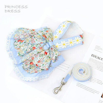 Rochii pentru animale de companie în stil prințesă, fustă florală, bretele din bumbac, îmbrăcăminte pentru pisici, vestă dulce pentru câini, lesă ham pentru câini de talie mică