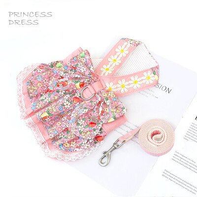 Rochii pentru animale de companie în stil prințesă, fustă florală, bretele din bumbac, îmbrăcăminte pentru pisici, vestă dulce pentru câini, lesă ham pentru câini de talie mică