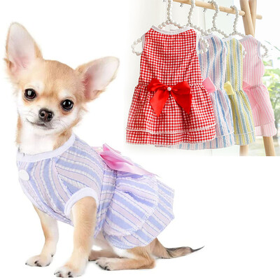 Suņu princešu kleitas maziem suņiem Meiteņu kucēnu kleitas Bowknot Kleita Jauki suņu vasaras tērpi Apģērbi Jorku kaķiem
