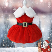 Šventinė raudono aksomo kalėdinė suknelė šuniui su diržu, jauki žieminė augintinio apranga mažoms ir vidutinėms veislėms
