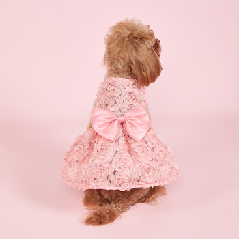 Φόρεμα Dog Princess Κεντημένο λουλούδι Pet Pink Bowknot Ρούχα Πριγκίπισσας Κουτάβι Pet Ανοιξιάτικα καλοκαιρινά φορέματα