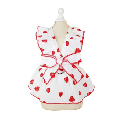 Suknelė šunims mažoms veislėms Saldus braškių rašto sijonas naminiams gyvūnėliams su Bowknot Decor Kvėpuojantis princesės drabužis mažiems šunims katėms