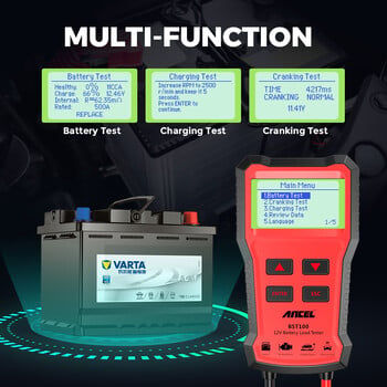 ANCEL BST100 Car Battery Tester 12V Battery Analyzer Δοκιμή κυκλώματος φόρτισης στροφαλοφόρου Δοκιμή μπαταρίας Tester αυτοκινήτου Διαγνωστικά εργαλεία PK BM550