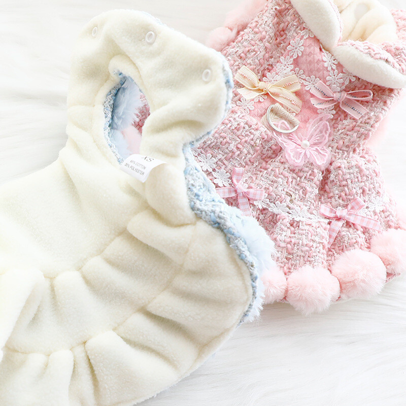 2024, noua rochie de toamna iarna, catifea incalzitoare, haine pentru animalele de companie, design Lolita roz, pentru caine mic, teddy