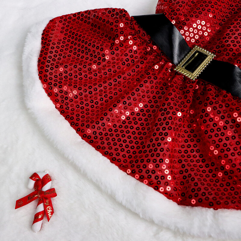 Set de 2 rochii de Crăciun pentru câini Rochie pentru cățeluș din catifea cu centură Paiete pentru cățeluș Haine neclare pentru câini Petrecere de Crăciun Pet Pisică Haine caldă A