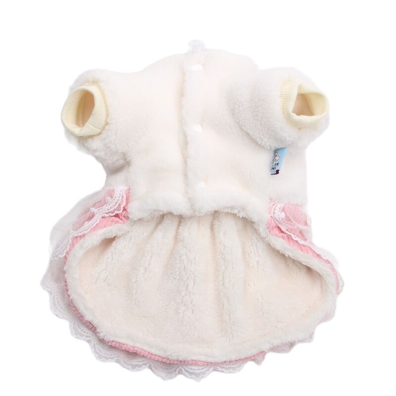 Princesės šunų katės šilta suknelė, dvigubo nėrinių ir lanko dizaino šuniuko žieminis paltukas