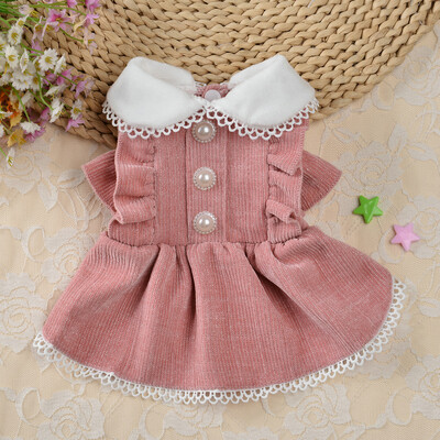 Kalėdinė augintinė Klasikinė velvetinė suknelė Maža kačių šunų suknelė Naminių gyvūnėlių sijonas Polo šunų suknelės su nėriniais meškiukais paltai šuniukų augintinio drabužiai