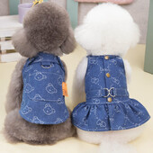 Costume de blugi Love pentru animale de companie, rochie din denim pentru câini, vestă cu ham pentru câini de talie mică, fustă de lux cu bretele pentru câini, cu imprimeu drăguț, haine pentru cățeluș, livrare directe