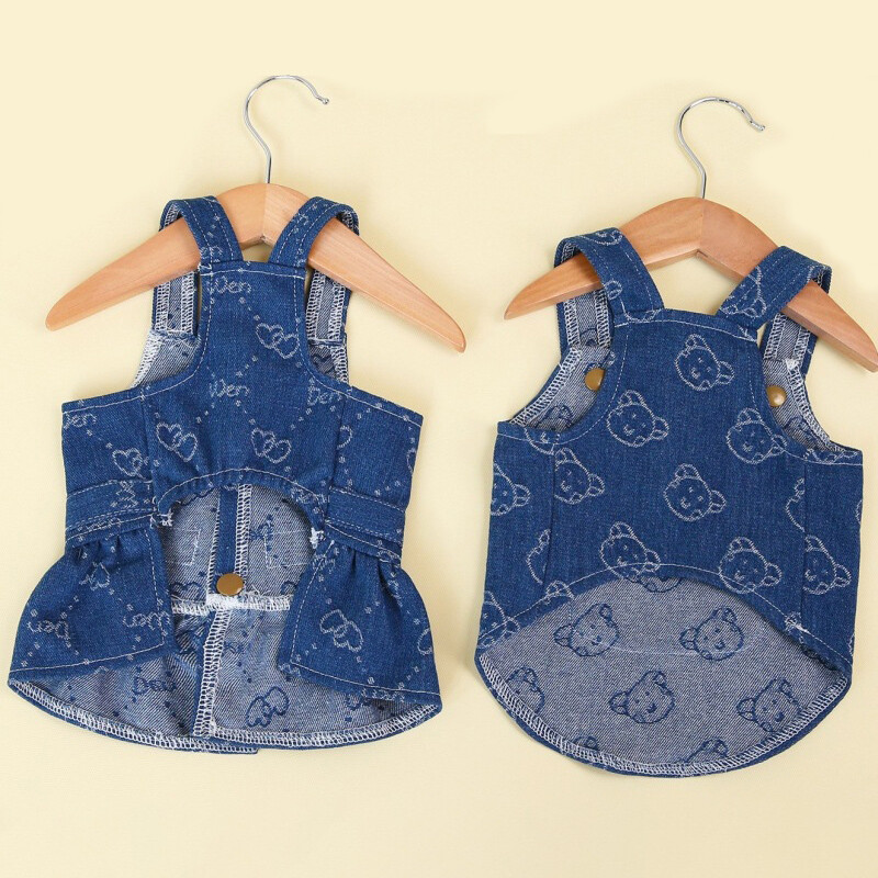 Costume de blugi Love pentru animale de companie, rochie din denim pentru câini, vestă cu ham pentru câini de talie mică, fustă de lux cu bretele pentru câini, cu imprimeu drăguț, haine pentru cățeluș, livrare directe
