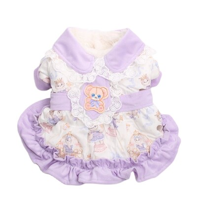 Princesės šunų katės šilta suknelė su nėriniais ir animacinio filmo dizaino šuniuko žieminio paltuko komplektas šunims, katėms