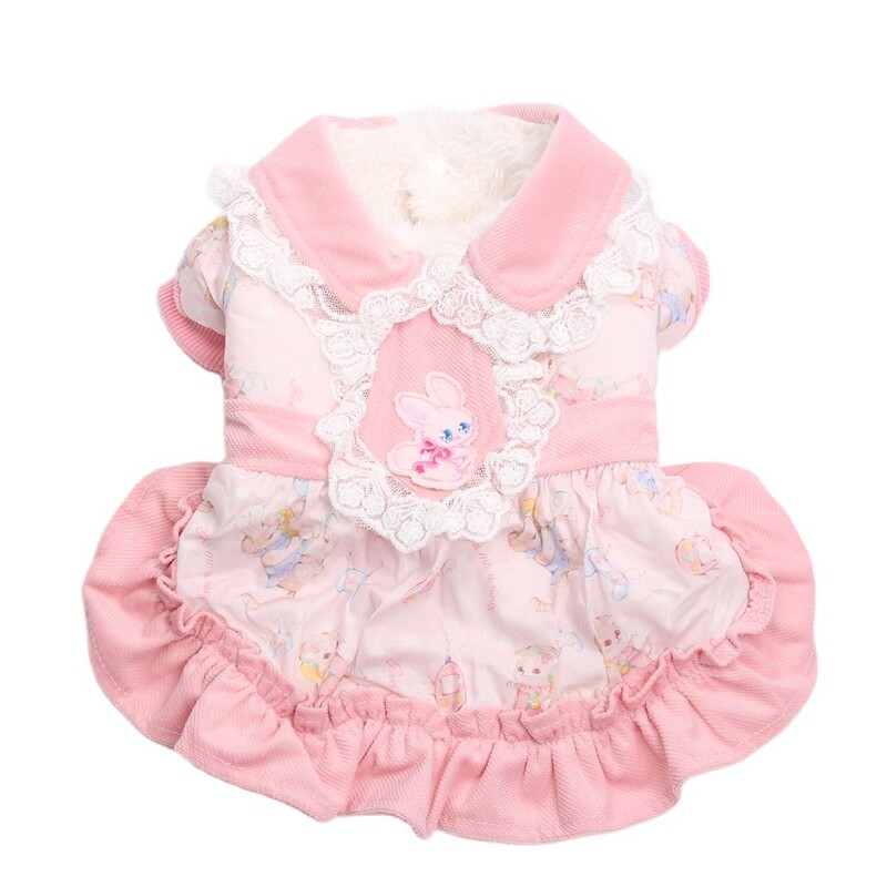 Princesės šunų katės šilta suknelė su nėriniais ir animacinio filmo dizaino šuniuko žieminio paltuko komplektas šunims, katėms