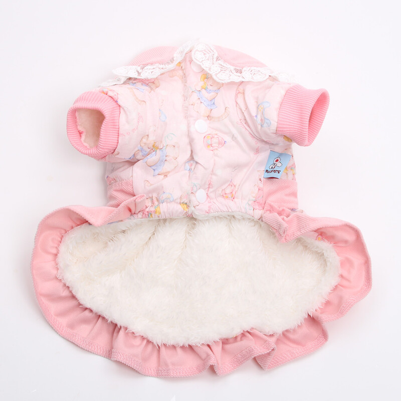Princesės šunų katės šilta suknelė su nėriniais ir animacinio filmo dizaino šuniuko žieminio paltuko komplektas šunims, katėms