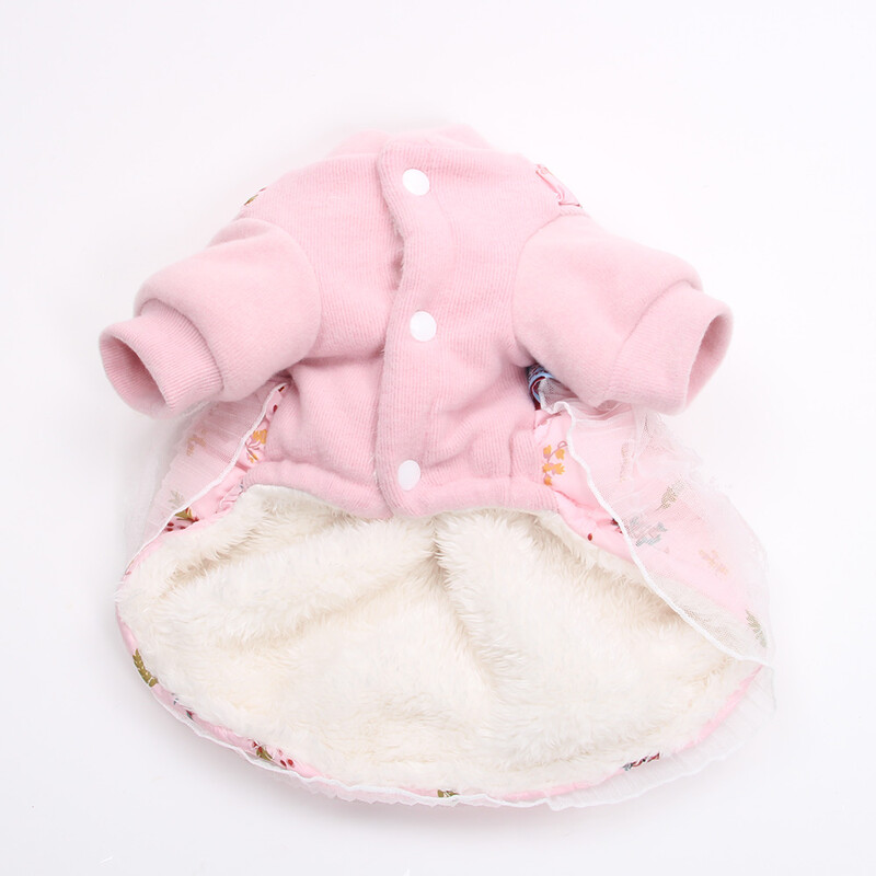 Princezná, psík, mačka, teplé šaty, kvetinový a mašľový dizajn, zimný kabát pre šteniatka, outfit pre psy a mačky