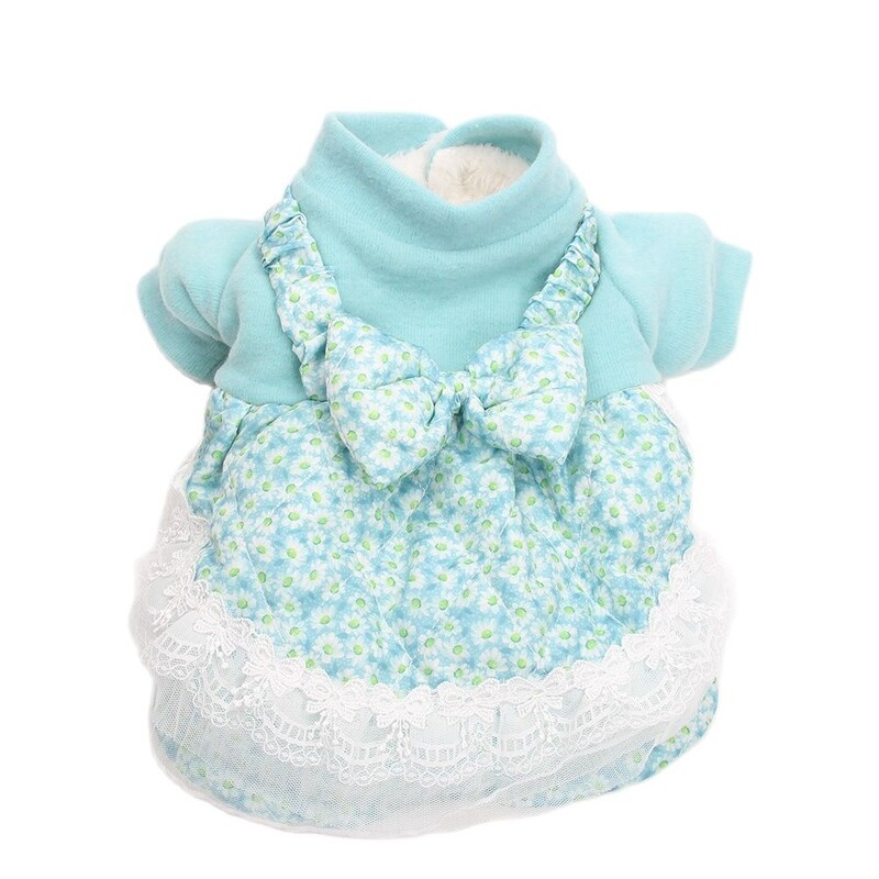 Princezná, psík, mačka, teplé šaty, kvetinový a mašľový dizajn, zimný kabát pre šteniatka, outfit pre psy a mačky