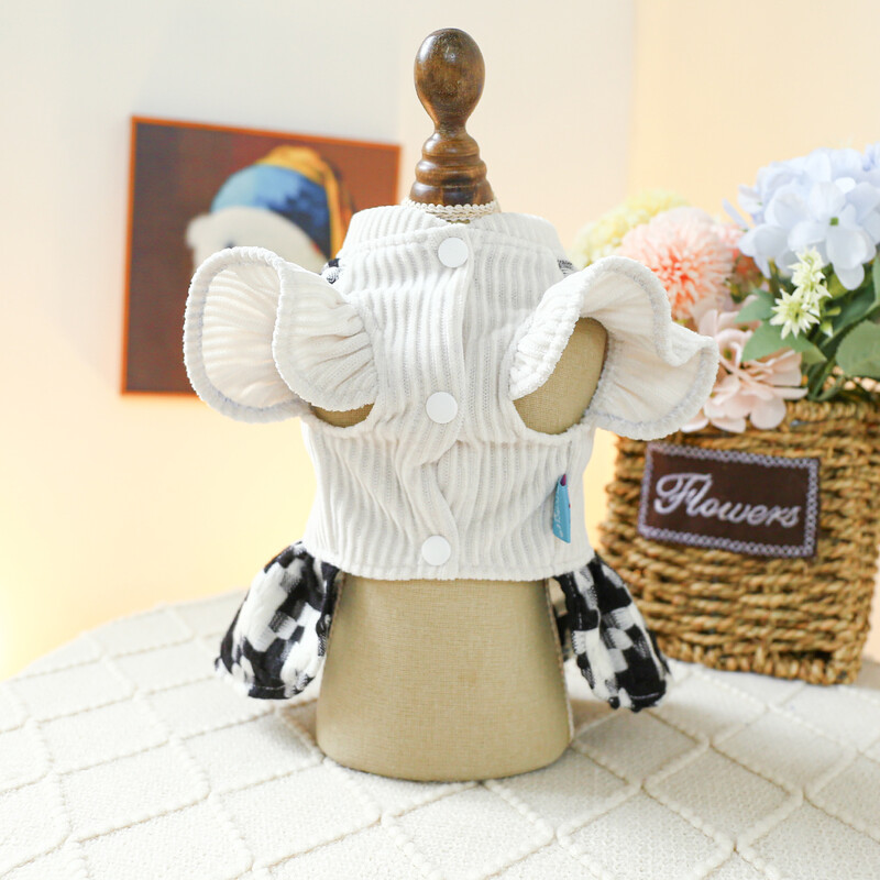 1PC mājdzīvnieku apģērbs rudens un ziemas biezi melnbalti bantīšu princešu svārki maziem un vidējiem suņiem