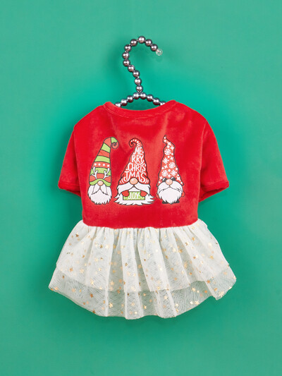 Rochii de Crăciun pentru câini Rochii pentru cățeluși cu imprimeu pitic cu tul și costum de stele Tinuta de petrecere de Crăciun pentru câini pentru câini pisici pentru iarnă H