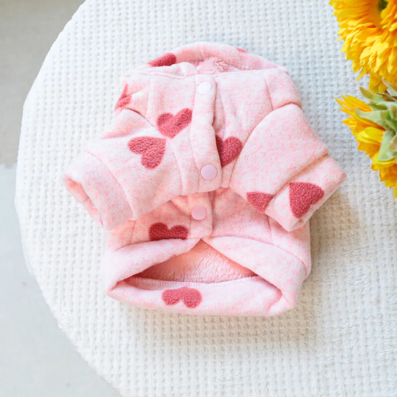 Rožinė meilė augintinis su gobtuvu šunims drabužiai drabužiai šunų kostiumai paltai gimdymo žieminiai paltai maži ropa para perros šilta vilnonė suknelė