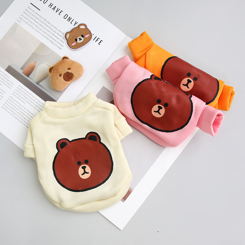 Őszi és téli kisállat ruhák aranyos és stílusos rajzfilm mackó környakú kapucnis pulcsi szuper aranyos macska és kutya univerzális ruhák